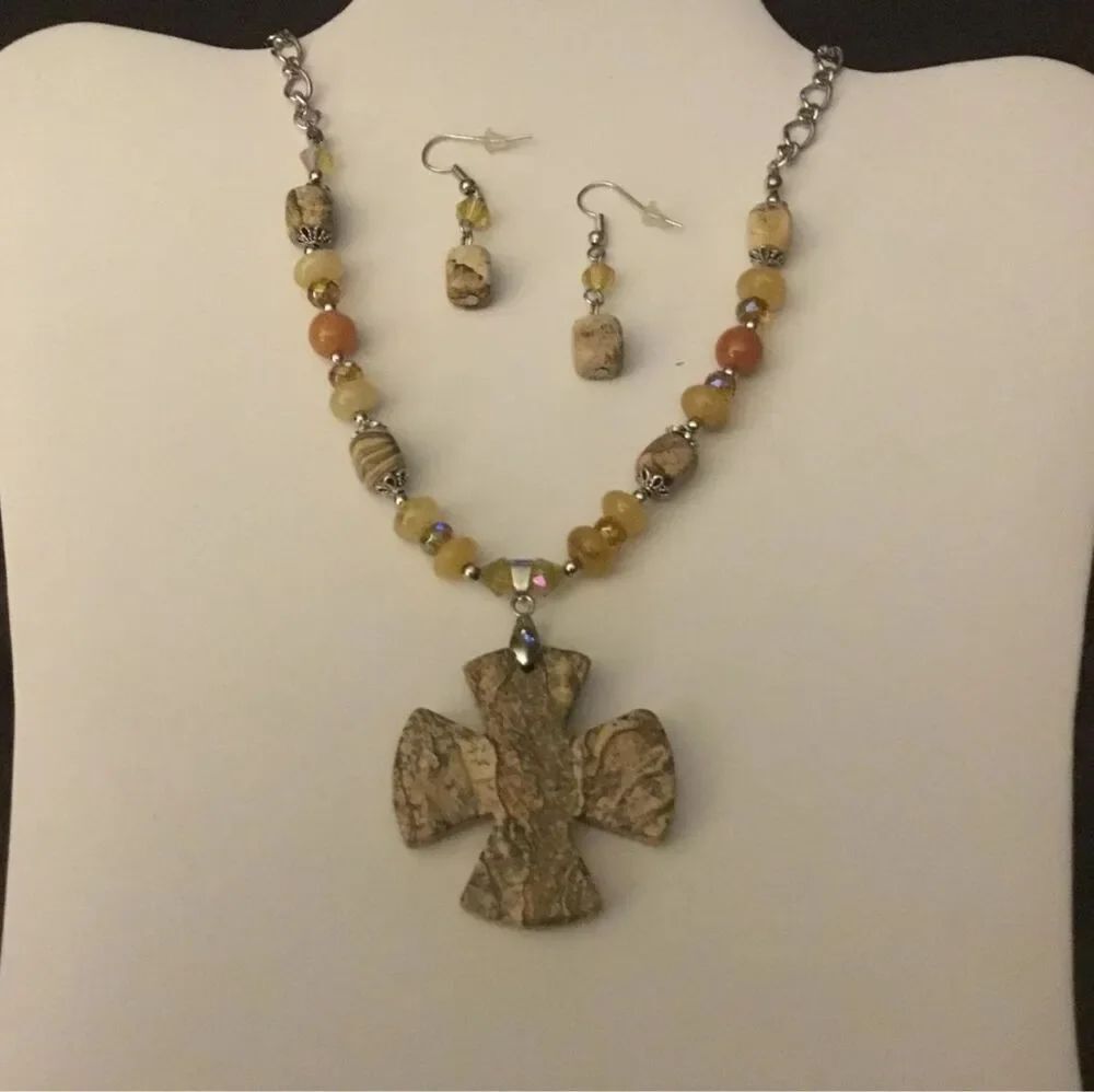 NEW~Genuine Jasper & Jade Maltese Cross Set